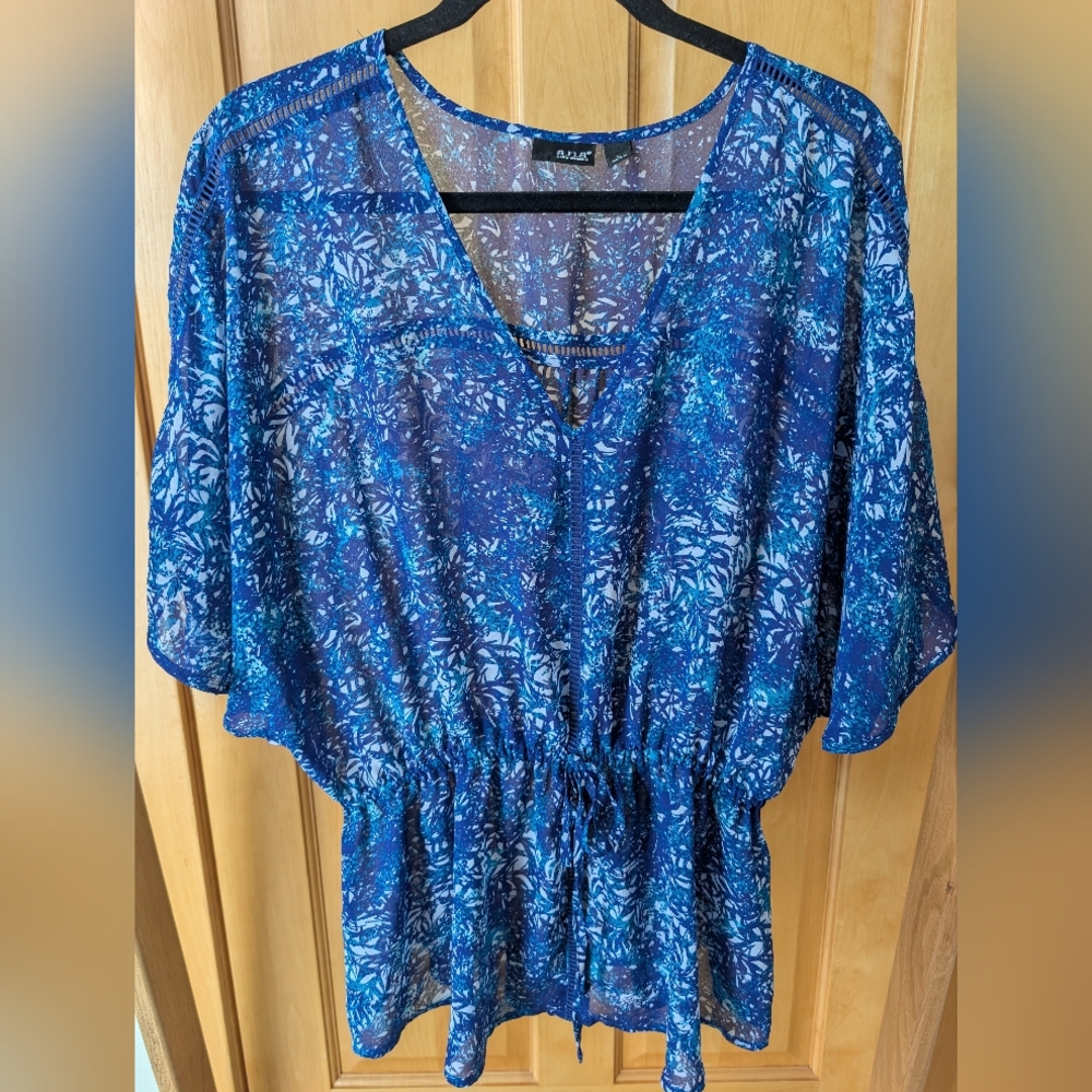 a.n.a Navy Botanical Print Blouse